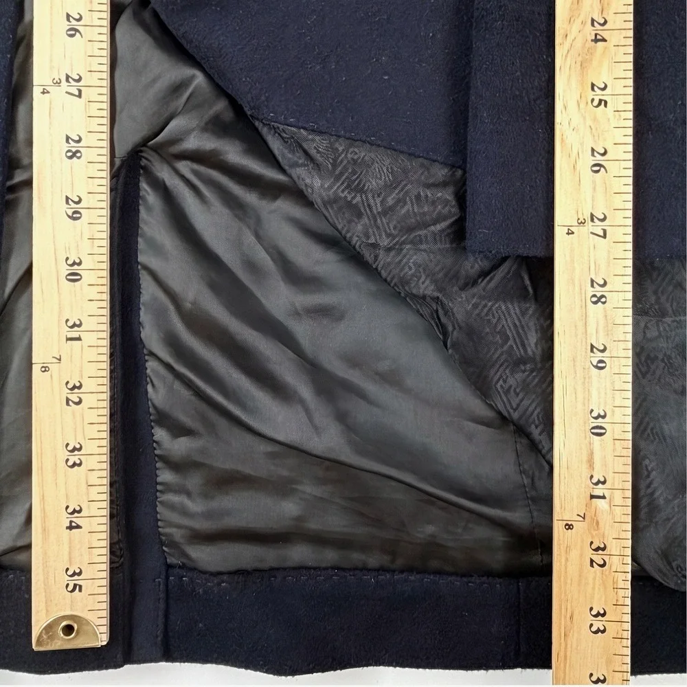 Hugo Boss Black Label Zavier Navy Wool Cashmere Overcoat Leather Car Coat 46 R